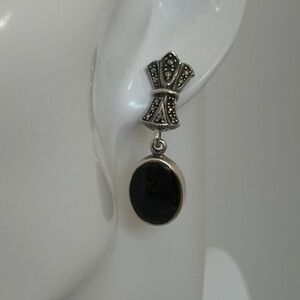Elegant 925 Sterling Silver Onyx Dangle Earrings
